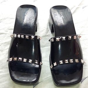 Forever gothic jelly block heels sandals color black size 10